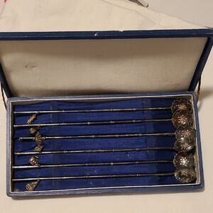 Vintage Japanese Tea or Cocktail Spoons Staws, Sterling Silver 960, Bamboo